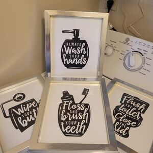 Silver Framed Bathroom Wall Art Set